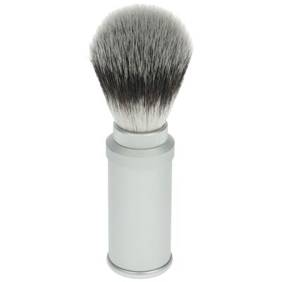 Travel shaving brush, 3-piece. screwable, aluminum cover, silver-colored, synthetic hair