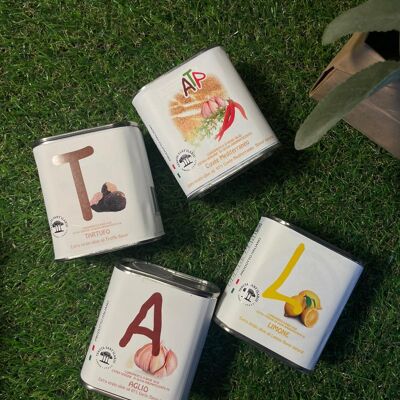 Set di 4 lattine di olio extravergine di oliva aromatizzato - Collezione Moderna (4x100ml)