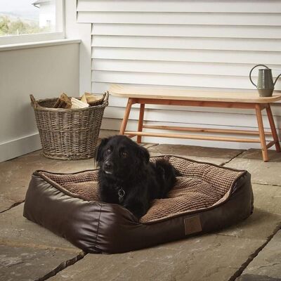 Bunty Tuscan Faux Leather Dog Bed - Personalised Option , Medium