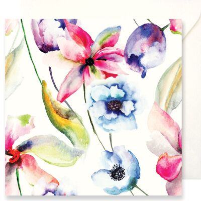 Greeting card Fiori - Watercolor of red, blue and purple flowers