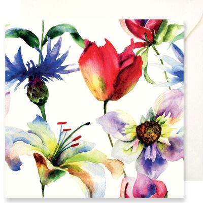 Greeting card Fiori - Watercolor of flowers in all kinds of colors