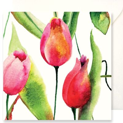 Greeting card Fiori - Watercolor of red tulips