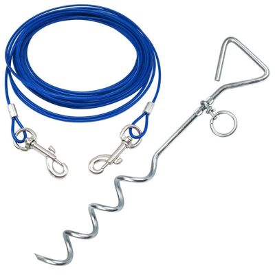 Dog Tie Out Cable with Metal Skate - Bunty , Blue Small - 6ft / 1.8m