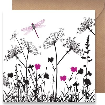 Greeting card Shadows - Pink dragonfly