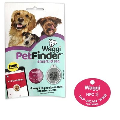 Smart ID Tag - Waggi PetFinder (6 Month Free Subscrition) , Purple Round