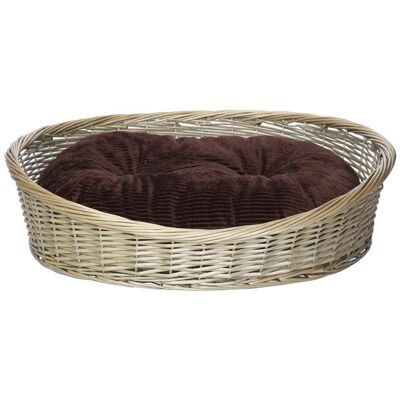 Wicker Basket and Chester Oval Fleece Dog Bed , Brown Medium