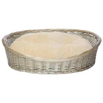 Wicker Basket and Chester Oval Fleece Dog Bed , Cream Large