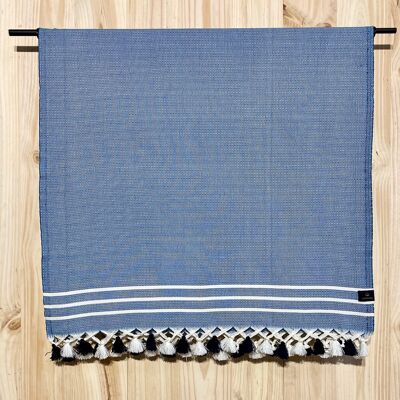 Fouta Diamant Pompon Bleu Jean