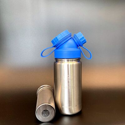 JuNiki´s® eco line isolierte Edelstahl Trinkflasche 420ml + Teefilter - Blau