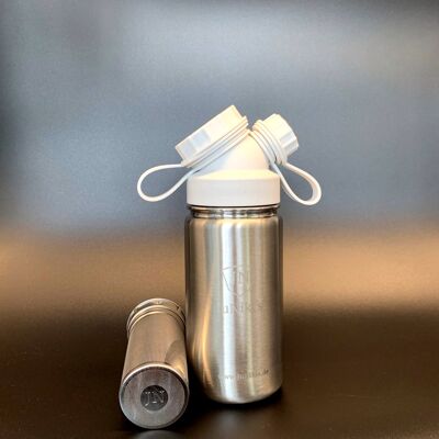 JuNiki´s® eco line isolierte Edelstahl Trinkflasche 420ml + Teefilter - Weiss