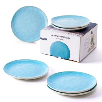 MIAMIO - 6 x 20 cm Assiette / Assiette à Dîner Service de Vaisselle en Céramique et Grès Fait Main - Collection Lumera (Bleu) 3