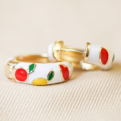 White Lemon and Fruit Enamel Hoop Earrings