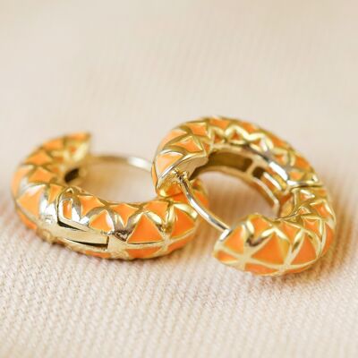 Orange Triangle Geometric Hoop Earrings in Gold