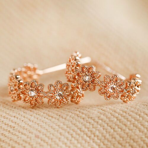 Crystal Daisy Hoop Earrings in Rose Gold