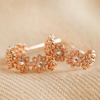 Boucles d'oreilles créoles marguerite en cristal en or rose