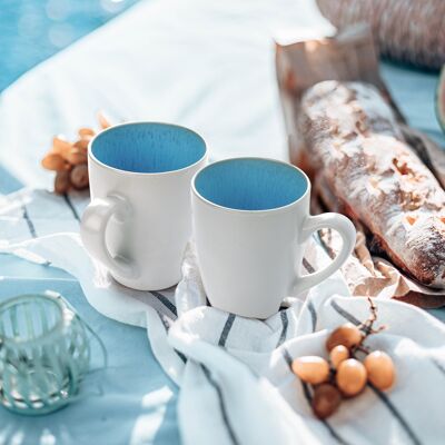 MIAMIO - Ensemble de 6 tasses à café de 350 ml Ensemble de vaisselle en grès et céramique fait à la main - Collection Lumera (Bleu)