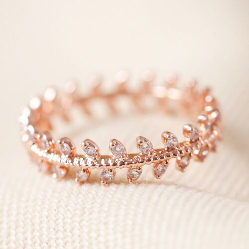 Crystal Leaves Ring in Rose Gold - S/M