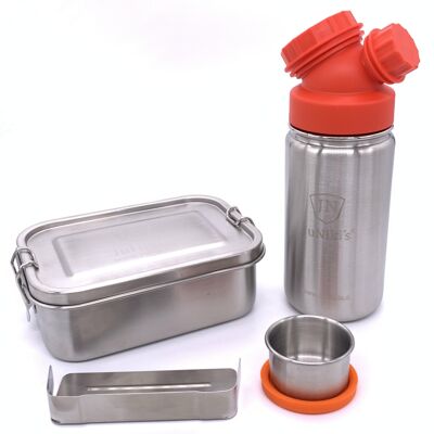 Premium Einschulungs-Set aus Edelstahl: JuNiki´s® Lunchbox + Trinkflasche isoliert 420ml 8 Farben - ROT