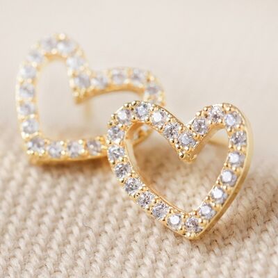 Irregular Crystal Heart Stud Earrings in Gold