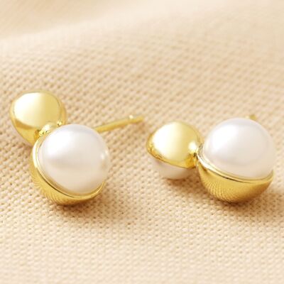 Orecchini a bottone con doppia mezza perla in oro
