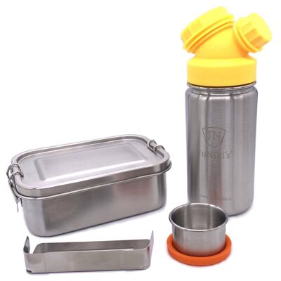 Premium Einschulungs-Set aus Edelstahl: JuNiki´s® Lunchbox + Trinkflasche isoliert 420ml 8 Farben - Gelb