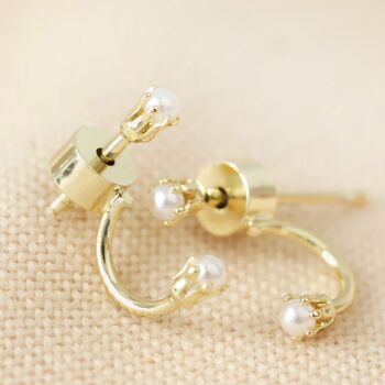 Boucles d'oreilles double perle délicates en or avec tiges en argent sterling