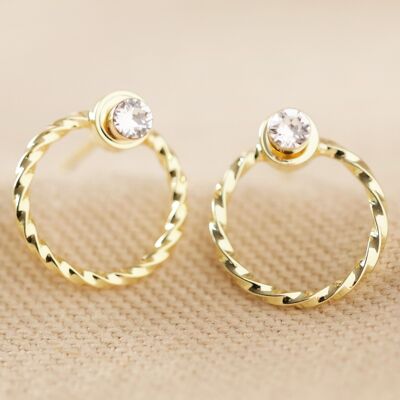 Twisted Hoop Clear Swarovski Crystal ( 3mm ) Earrings in Silver