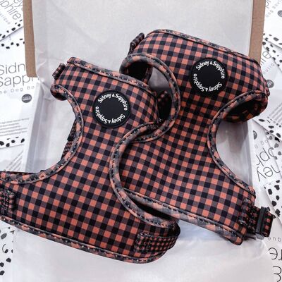Black and Brown Checkered Plaid Dog Harness
