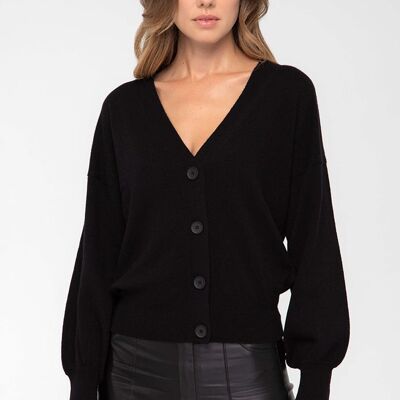 Cardigan con manica a palloncino 100% Cashmere - Nero