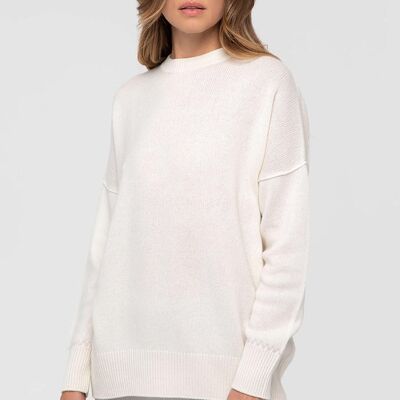 Maglione over con ricamo 100% cashmere - Bianco/Ghiaccio