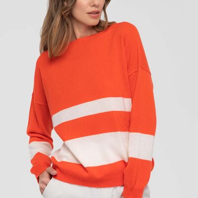 Maglia a righe 100% Cashmere - Arancio/Bianco