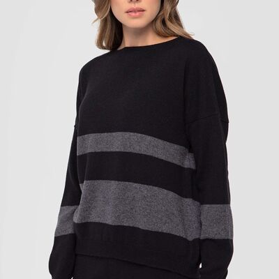 Maglia a righe 100% Cashmere - Nero/Grigio Antracite