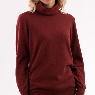 Maxi maglia collo camino 100% cashmere - Bordeaux