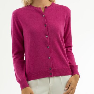 Cardigan corto 1 filo 100% cashmere - Ciclamino