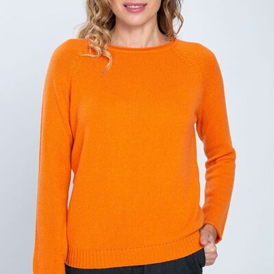 Maglione scollo a barca doppio filo 100% cashmere - Arancio