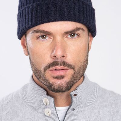 Cappello a coste in puro cashmere - Blu Navy