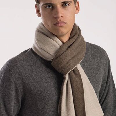 Sciarpa bicolore in puro cashmere - Castagno/Beige