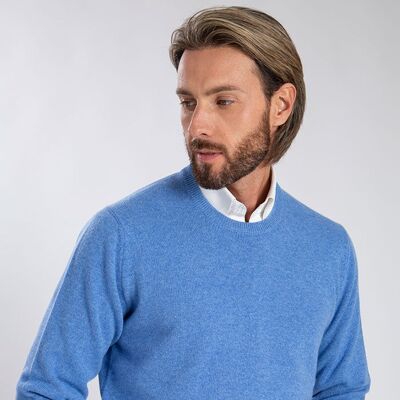 Maglione girocollo doppio filo in puro cashmere - Azzurro Mélange
