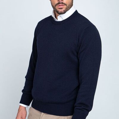 Maglione girocollo doppio filo in puro cashmere - Blu Navy