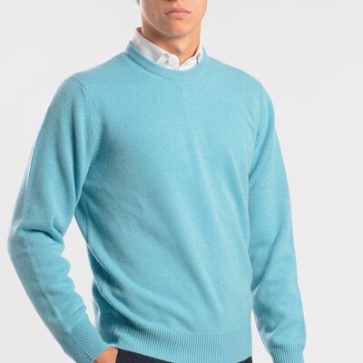 Maglione girocollo doppio filo in puro cashmere - Turchese