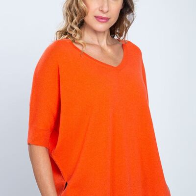 Maxi maglia scollo v manica corta 100% cashmere - Arancio