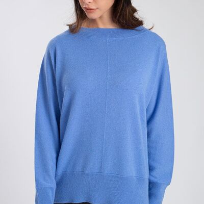 Maxi maglia scollo barca 100% cashmere - Azzurro