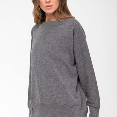 Maxi maglia scollo barca 100% cashmere - Grigio Mélange