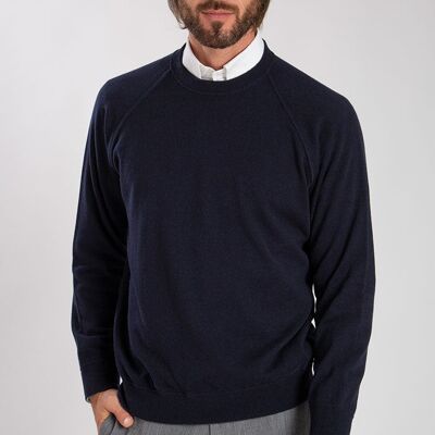 Felpa girocollo in puro cashmere - Blu Navy