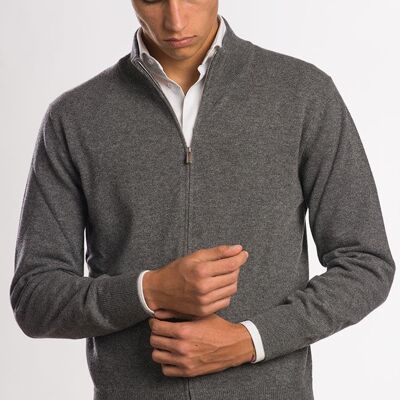 Cardigan in puro cashmere con zip - Grigio Scuro