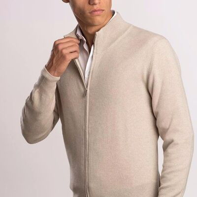 Cardigan in puro cashmere con zip - Beige