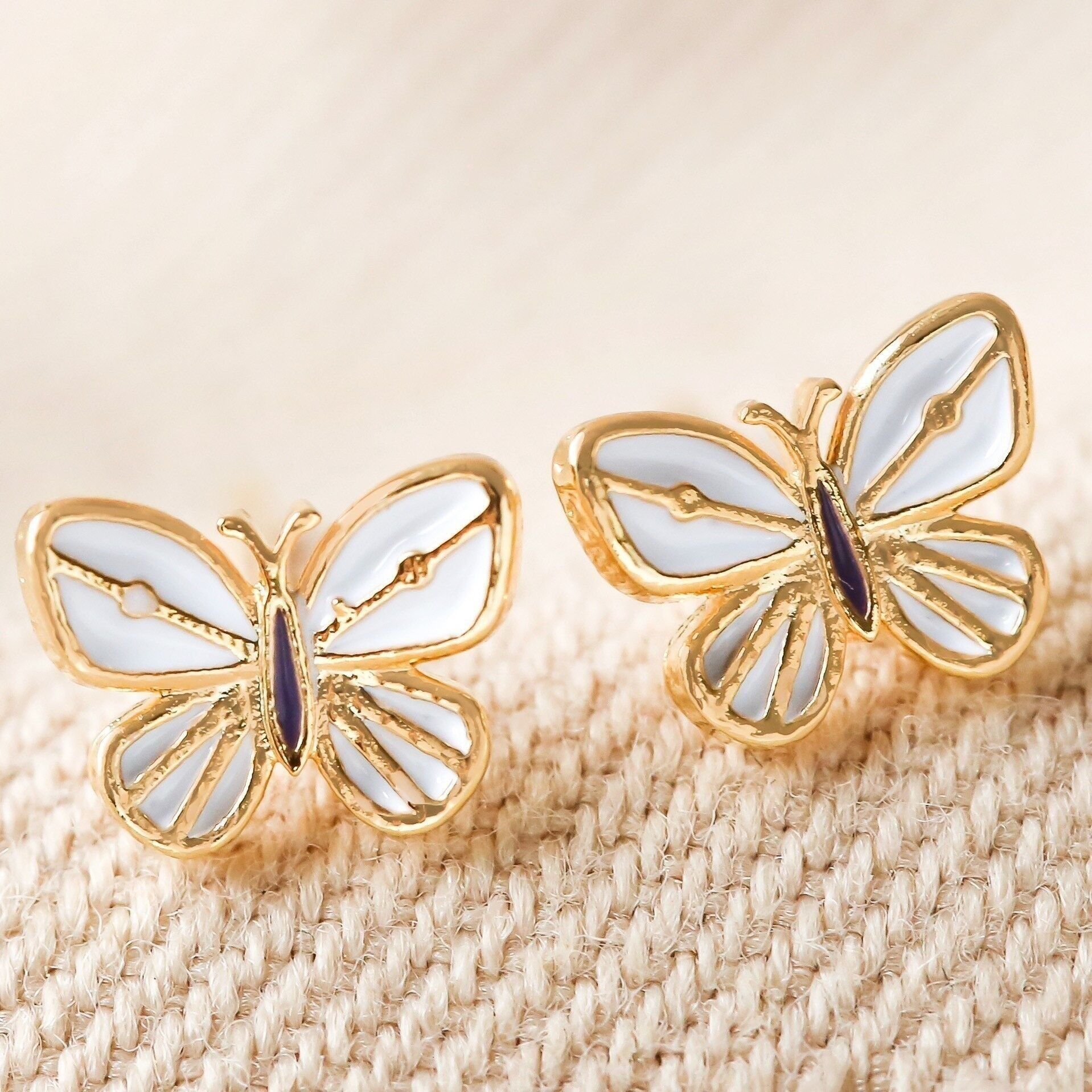 Buy wholesale White Enamel Gold Butterfly Earrings