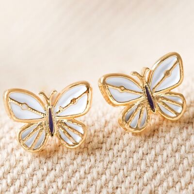 Weiße Emaille-Gold-Schmetterlings-Ohrringe