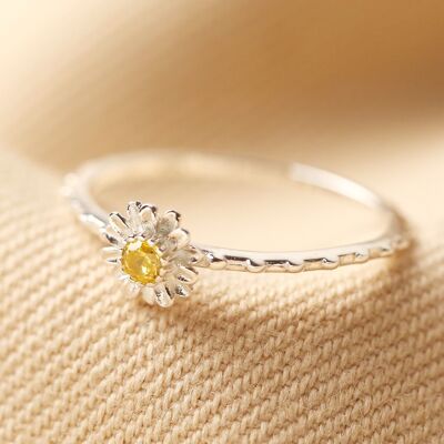 Sterling Silver Daisy Ring With Citrus Stone in M/L