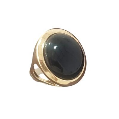 Rio Design Circle Gemstone Frame Ring: BLACK AGATE 1